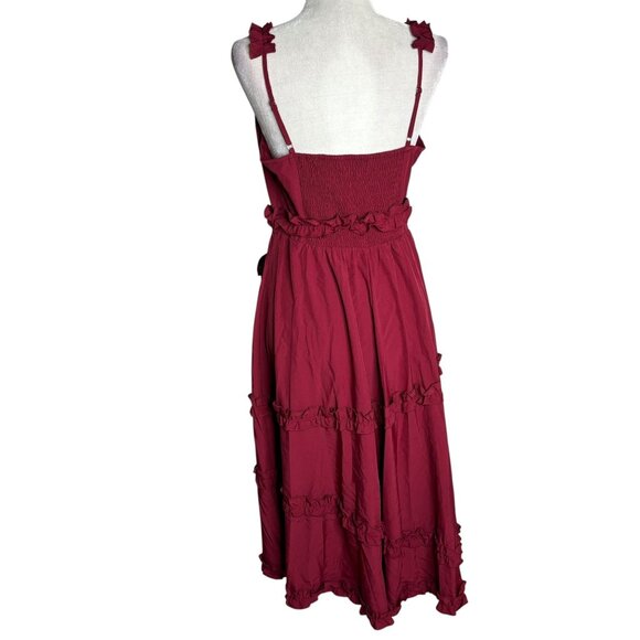 Scarlet Darkness Ruffled Midi Dress Large Red Sleeveless Goth Renaissance NEW - Picture 4 of 8